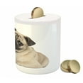 thumbnail image 3 of Pug Piggy Bank, 9 Months Old Pug Puppy Lying Around Pet Funny Animal Domestication Print, Ceramic Coin Bank Money Box for Cash Saving, 3.6" X 3.2", Pale Brown Black, by Ambesonne, 3 of 4