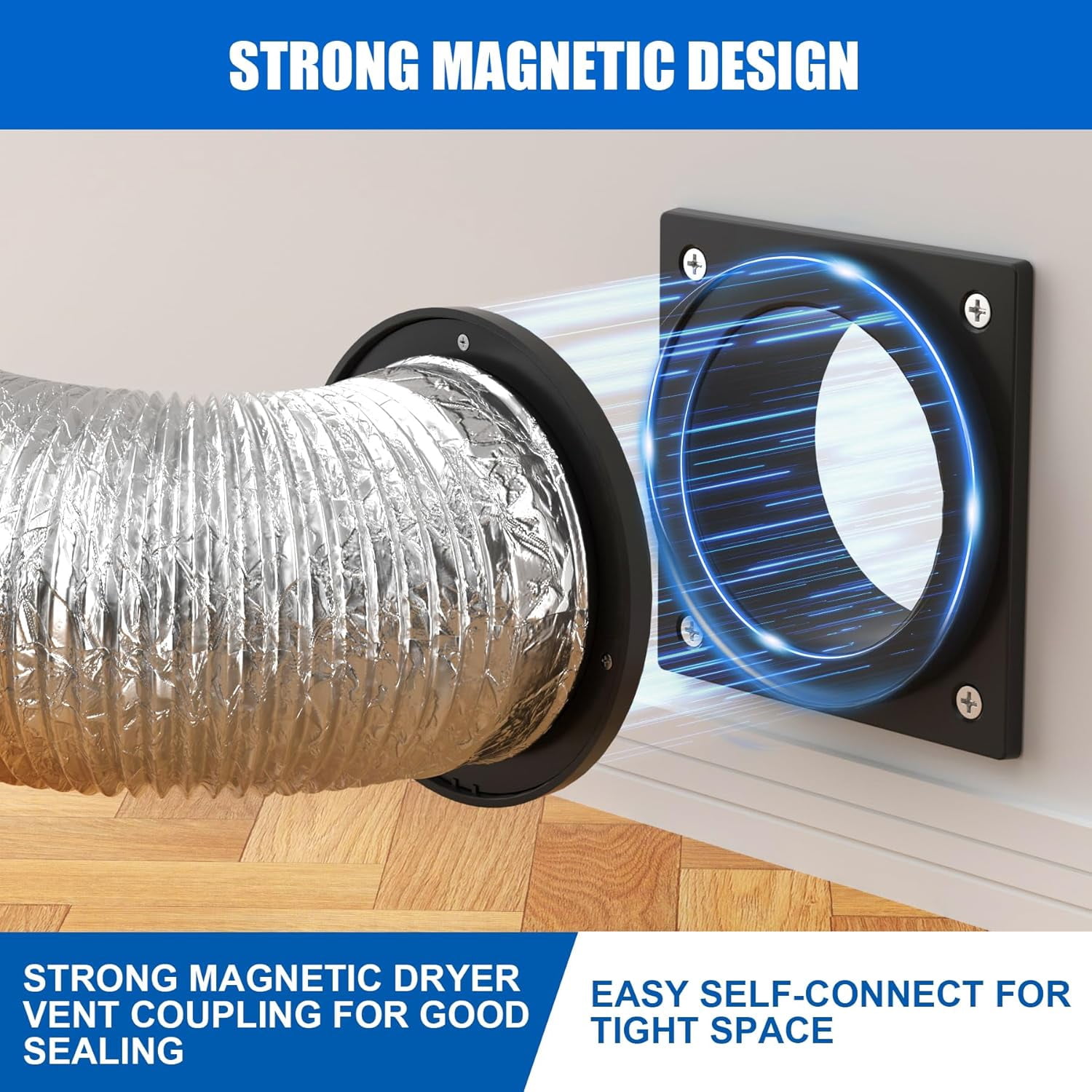 Magnetic Dryer Vent, Airtight Seal Magnetic Dryer Vent Connector Kit Strong Magnet Dryer Vent Quick Connect Disconnect Easy to Clean Flexible Hose 4" Exhaust Duct Adapter Attachment with Clamp Screw