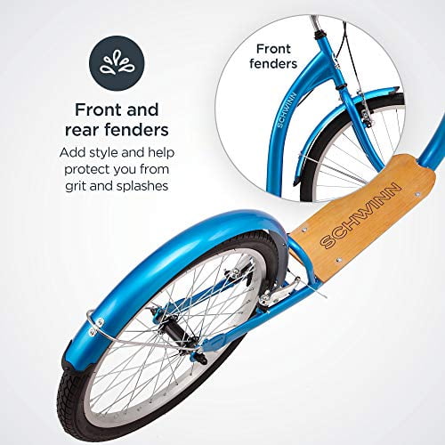 Schwinn Shuffle Adult Scooter 26 Inch Front Wheel 20 Inch Rear Wheel Alloy Linear Pull Brakes Steel Frame Blue