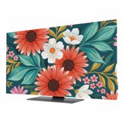 Indoor Elastic TV Cover, Tropical Flowers Dust Proof TV Screen Slipcover Protection, White Magnolias Red Floral Green Leaf Stretch Waterproof Monitor Fitted 75" TV Covers for Inside
