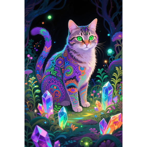 wooden puzzle Fantasy - styled Cat in Crystal - Glowing Plant GardenIntelligent Game Fit togather a magic Art for home Decoration or Prensent 1000 pieces