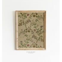 Antique Silk Textile Design Wall Art, Vintage Neutral Flower Vines Tapestry Decor, Vivid Art Print Jn-307 Wall Art, Modern Wall Decor, 12x18 UNFRAMED