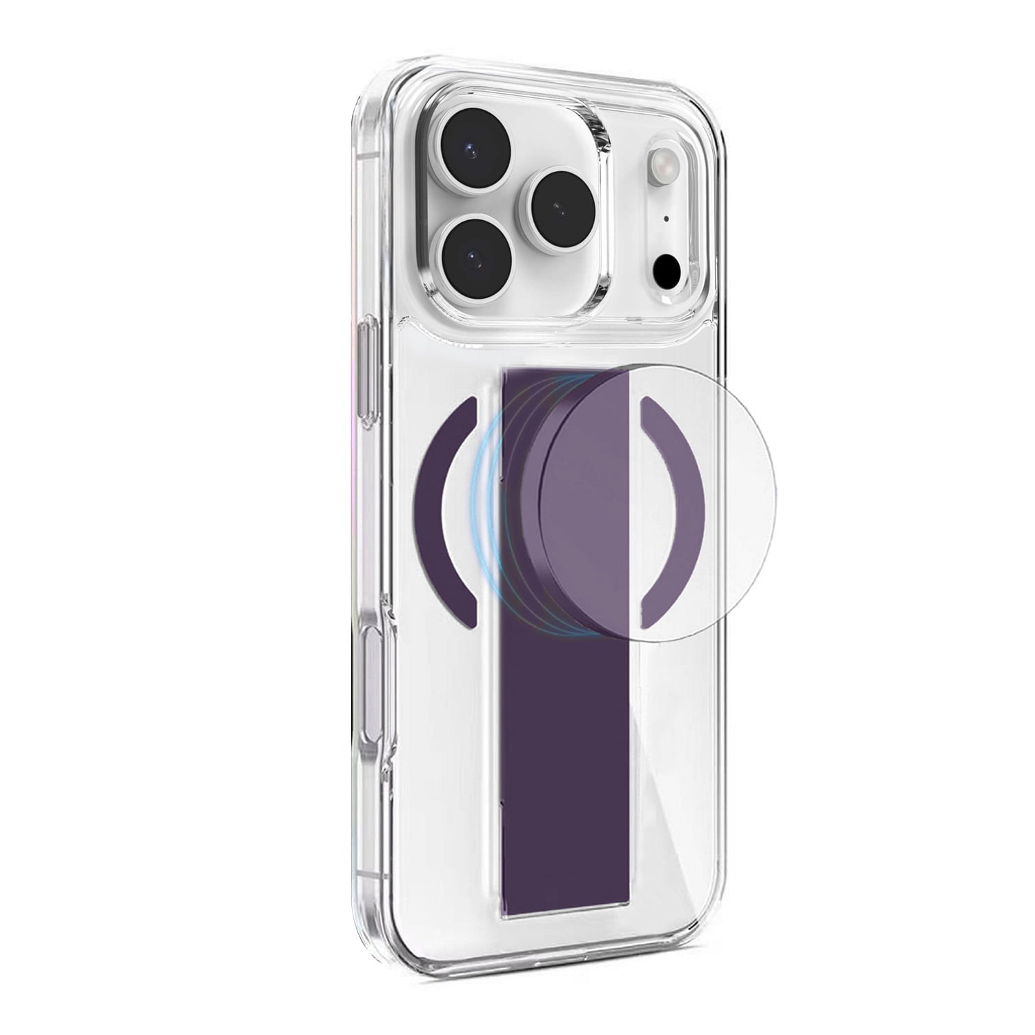 Hard Transparent Phone Case with Built-In MagGrip for iPhone 17 Pro Max - Purple