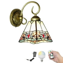Kiven Battery Operated Wall Sconces, Tiffany Style Wall Lights with Rechargeable LED bulb and Glass Shade,Dimmable,Timing（1 Light）