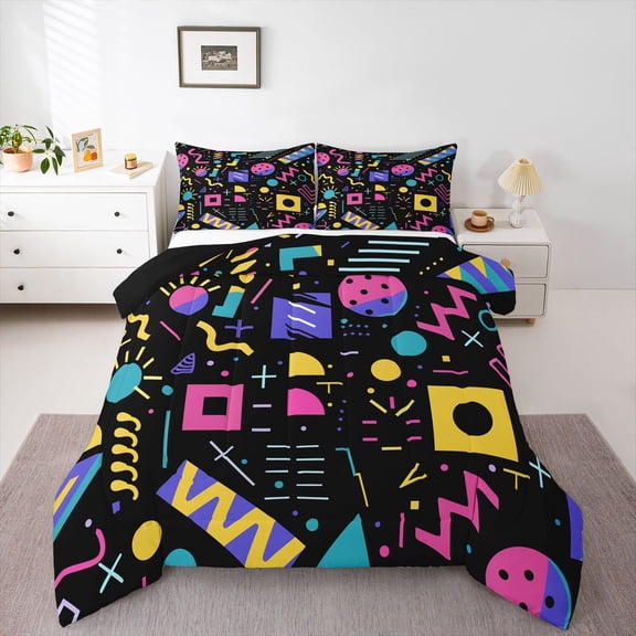 Feelyou Cycle Memphis Teens Full Size Comforter Sets, Abstract Lines Bedding Sets, 3pcs