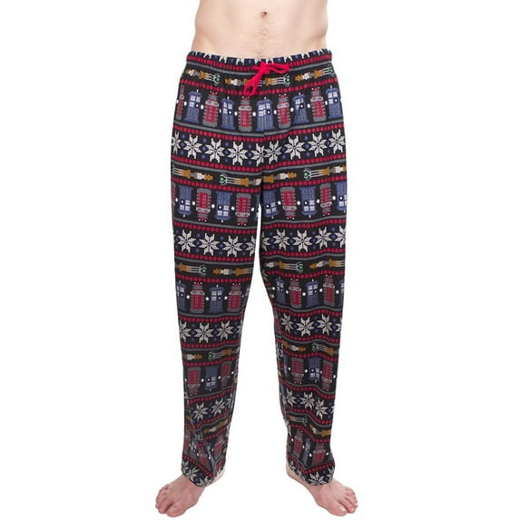 Doctor Who Fair Isle Tardis Dalek Snowflakes Adult Black Lounge Pants