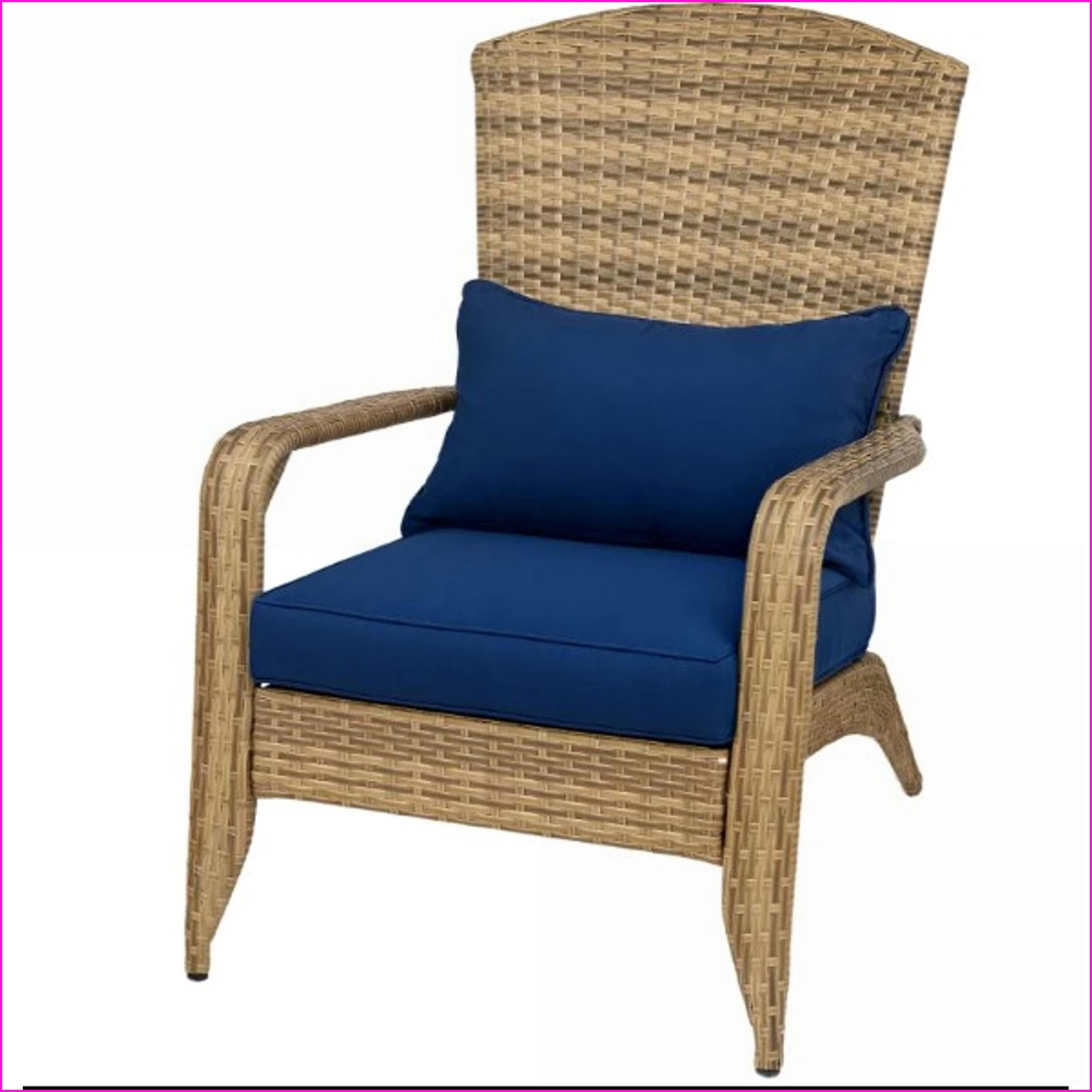 Outdoor Adirondack Chair with PE Rattan Wicker, Dark Blue Cushion | Patio Porch Pool | Dark Blue | Steel