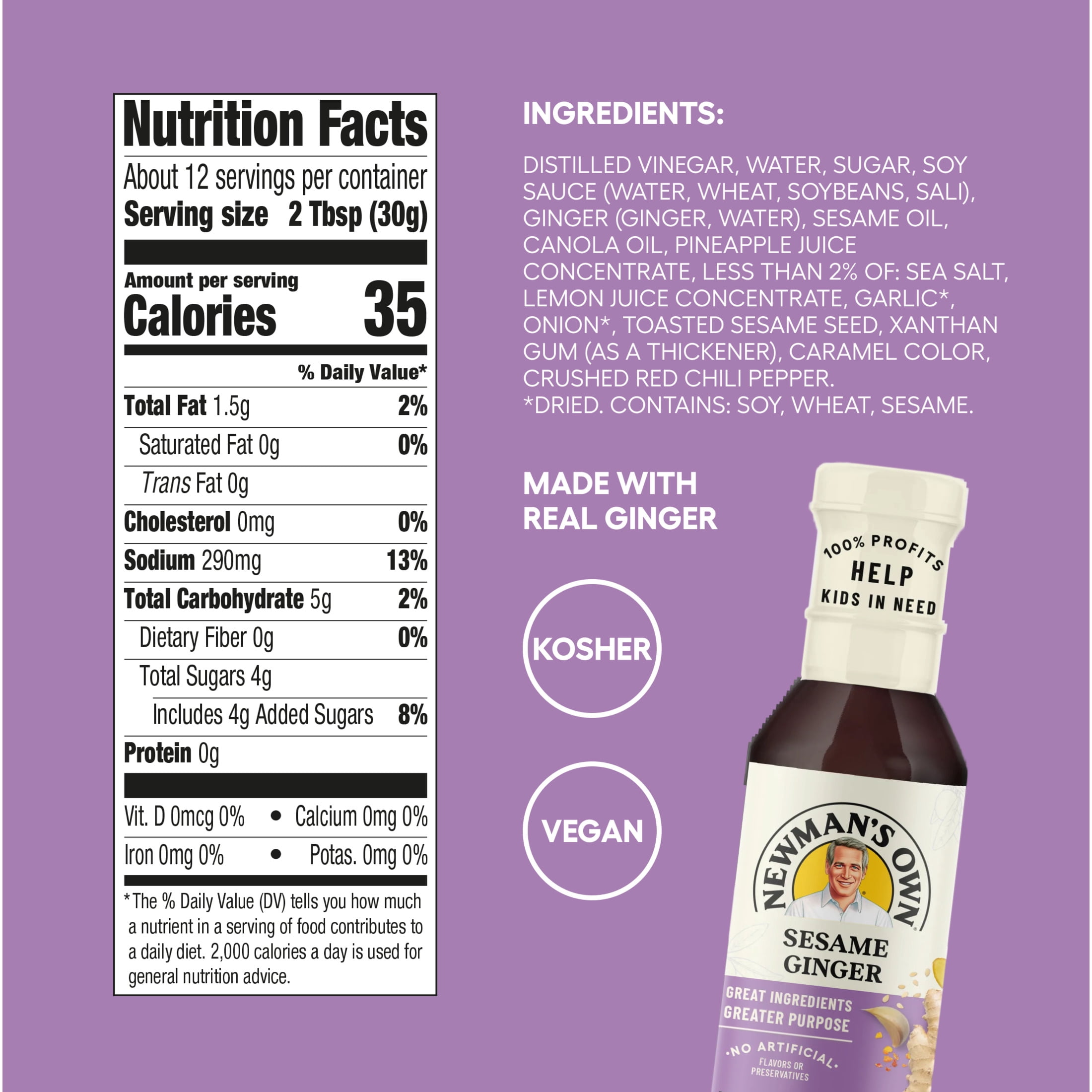 (2 pack) Newman's Own Sesame Ginger Salad Dressing, Marinade, and Finishing Sauce, 12 fl oz
