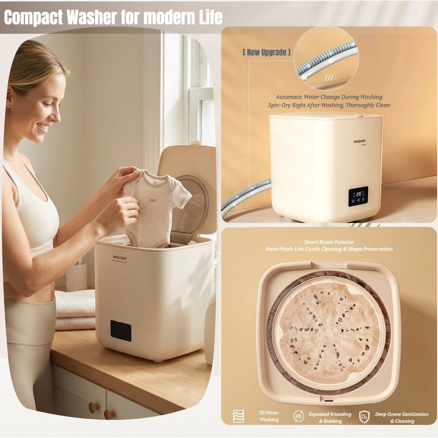 Automatic Portable Washing Machine, Mini Washer with Quiet and stable operation, Top Load, Compact for Dorms, Travel, Underwear & Socks, water inlet connection