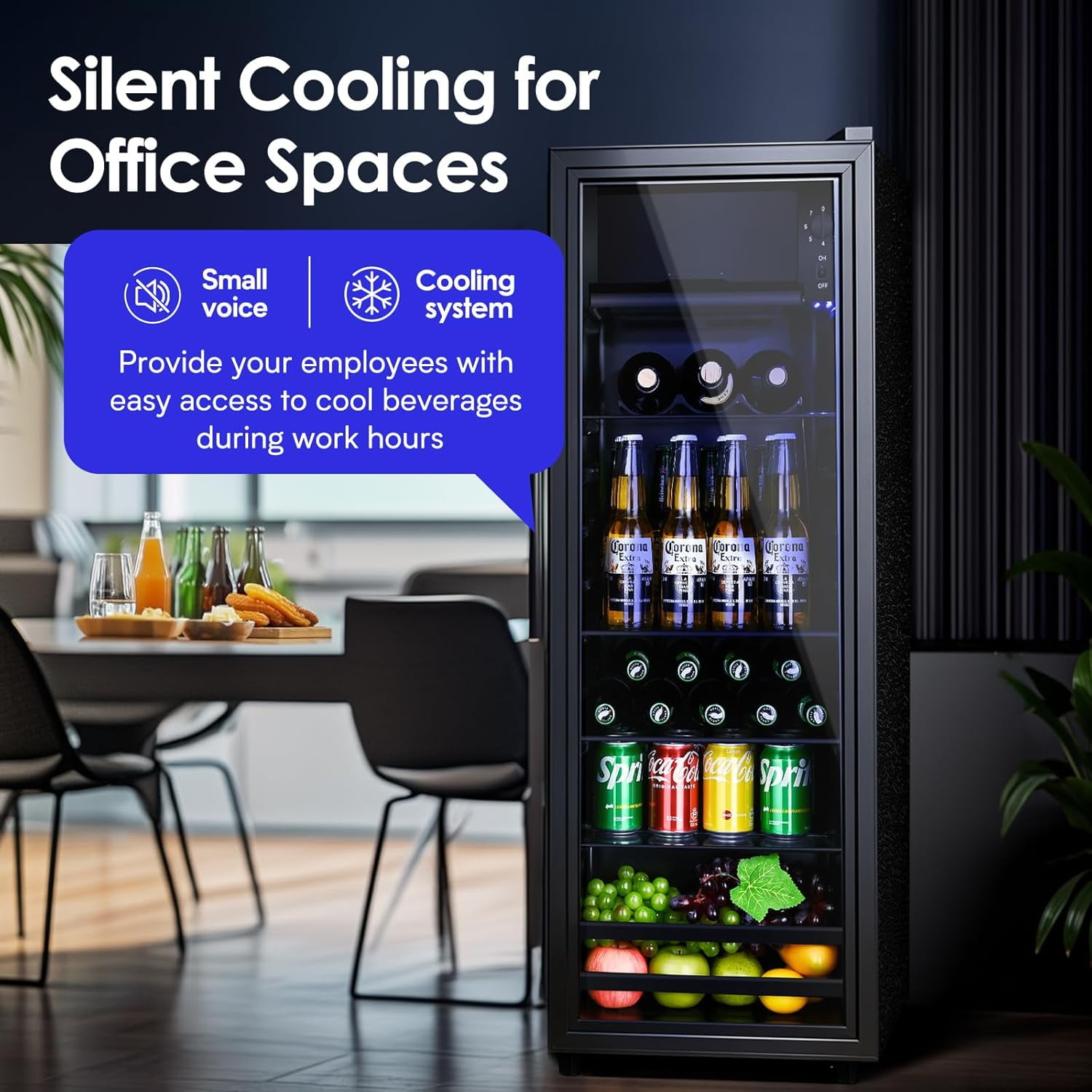 GGTB 4.5 Cu.ft Beverage Refrigerator with Glass Door, Mini Fridge with Freezer Compartment, 7 Temperature Settings, Adjustable Shelves for Soda Beer Wine, for Home Office Bar, Black