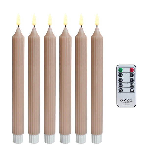 Cordless 6-Pack Window Flameless LED Taper Candles with Sensor Dusk to Dawn Timer and Suction Cups for Holiday Candlestick Lights Ideal for Party Events and Window Displays