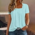 thumbnail image 2 of Lenpel Women's Summer Tops Dressy Casual Square Neck Eyelet Embroidered Pleated Short Sleeve T Shirts Trendy Tunic Blouses, 2 of 5