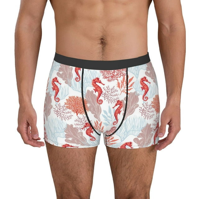 Fotbe Tropical Corals Seahorse Calzoncillos Tipo Boxer con Bolsa de Soporte Total para Hombre, X-Temp Fresco, Transpirable y de Secado Rápido-Small