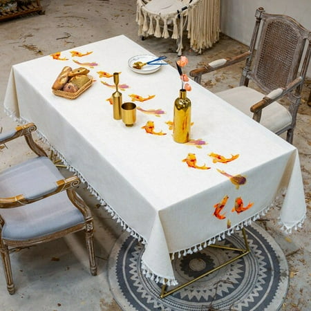 

UMMH Leaves Decorative Linen Tablecloth With Tassel Waterproof Oilproof Thick Rectangular Wedding Dining Tea Table Cloth