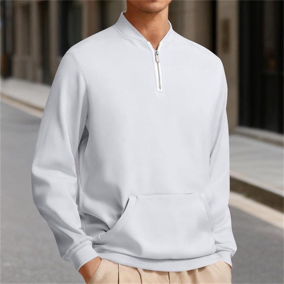 S-5X Plus Size Sweatshirts for Men Big & Tall Fleece Lined Long Sleeve Shirts with Zipper and Pocket Solid Color Thermal Mock Neck Sweatshirt Tops