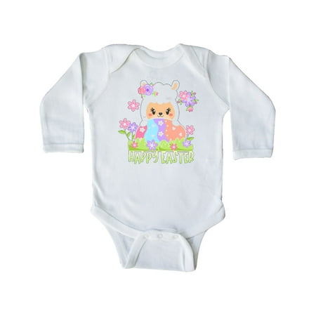 

Inktastic Happy Easter Llama with Spring Flowers and Egg Gift Baby Boy or Baby Girl Long Sleeve Bodysuit