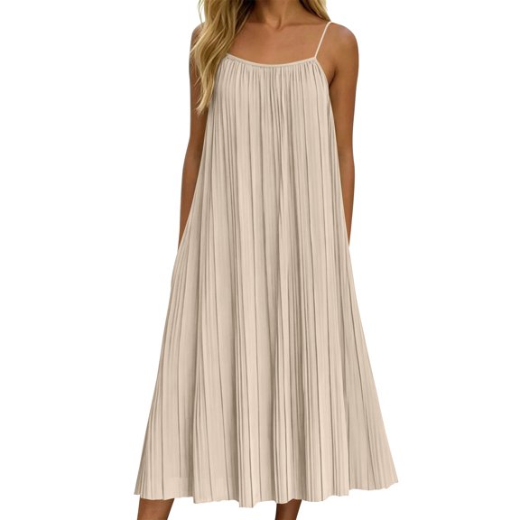 YuXingFu Cotton Dresses for Women Maxi Halter Plus Size Womens Dress Sleeveless Classic Bohemian Style Long Casual Summer Beige S