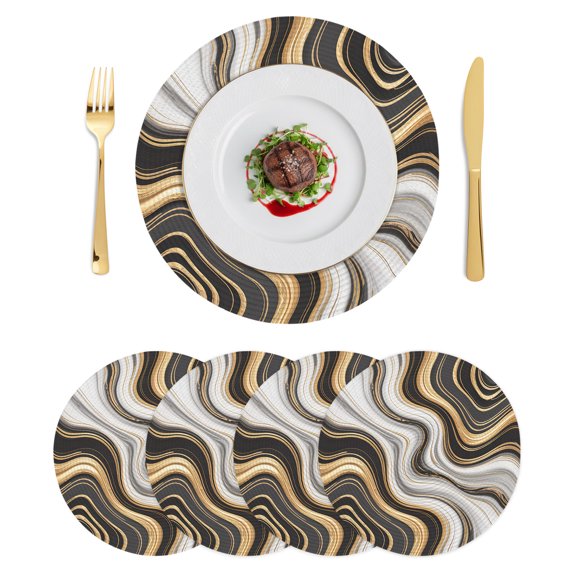 Round Placemats Black White Marble 15 inch Set of 4 Table Mats for Dining Table Abstract Art Modern Heat Resistant Non-Slip Kitchen & Home Decorative Place Mat Set