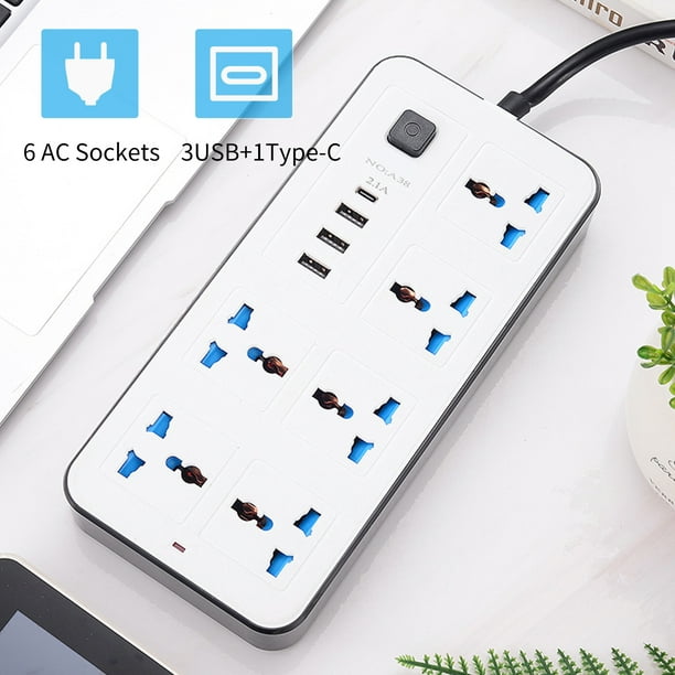 Power Strip With 6 AC Sockets & 3 USB 1 Type C Port 6FT