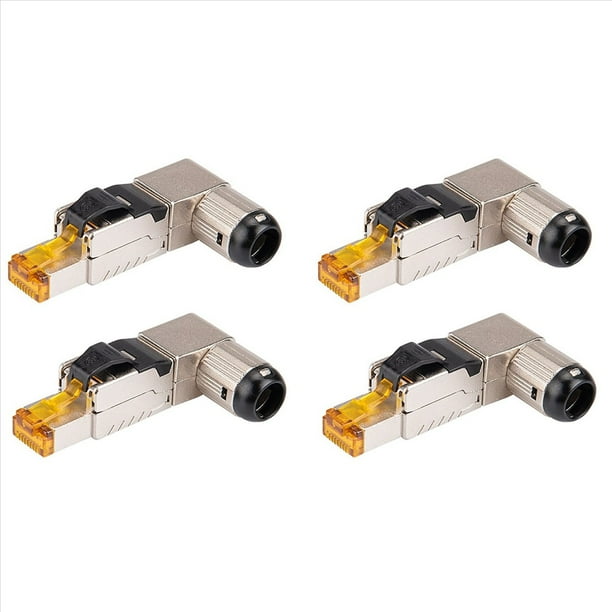 4 Piezas RJ45 Enchufe de Campo de AleacióN de Zinc Blindado Completo Conector de TerminacióN de Campo CAT8 STP en ÁNgulo de 90 Grados Tipo Sin Herramientas