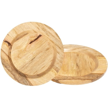 Set of 2 Wooden Serving Plates - Durable Rustic Plates for Snacks and Appetizers (Brown)