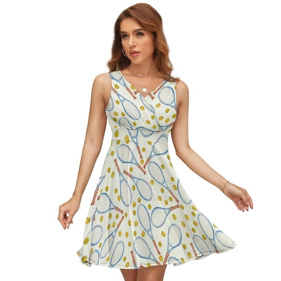 Pattern with Tennis Rackets with Tennis Balls Sundress Sleeveless Dress Summer Women Clothes Dress for Women Dresses