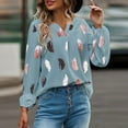 thumbnail image 2 of ZZwxWA Fashion Womens Loose Fit Cute Party Tops Oversize Comfortable Blouse Feather Print Womens Tops Dressy Long Sleeve Tunic Tops V-Neck T-shirts On Sale, 2 of 4