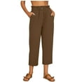 thumbnail image 2 of Xihbxyly Women's Cotton and Linen Pants Drawstring Slim Elastic Waist Pants Casual Loose Fit Comfy Lounge Pants with Pockets Coffee XXL, 2 of 6