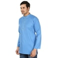 thumbnail image 2 of Indian Clothing Fashion Shirt Mens Embroidered Short Kurta Cotton (Blue, XL), 2 of 5