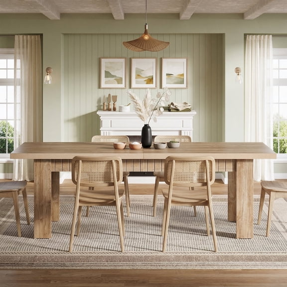 Fnova 79" Dining Table for 6-8 Person, Farmhouse Extra Long Narrow Rectangular Wooden Kitchen Table for Gathering, Dining Room, Kitchen, Heavy Duty, Natural Oak