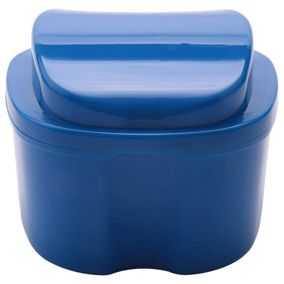 Dark Blue Denture Case, Cup with Strainer, with Net Container Holder