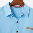 thumbnail image 5 of ohmzyzo Men's Short Sleeve Button Down Shirts Casual Cotton Plaid Print Dress Shirt Collared Work Shirts Sky Blue L, 5 of 9