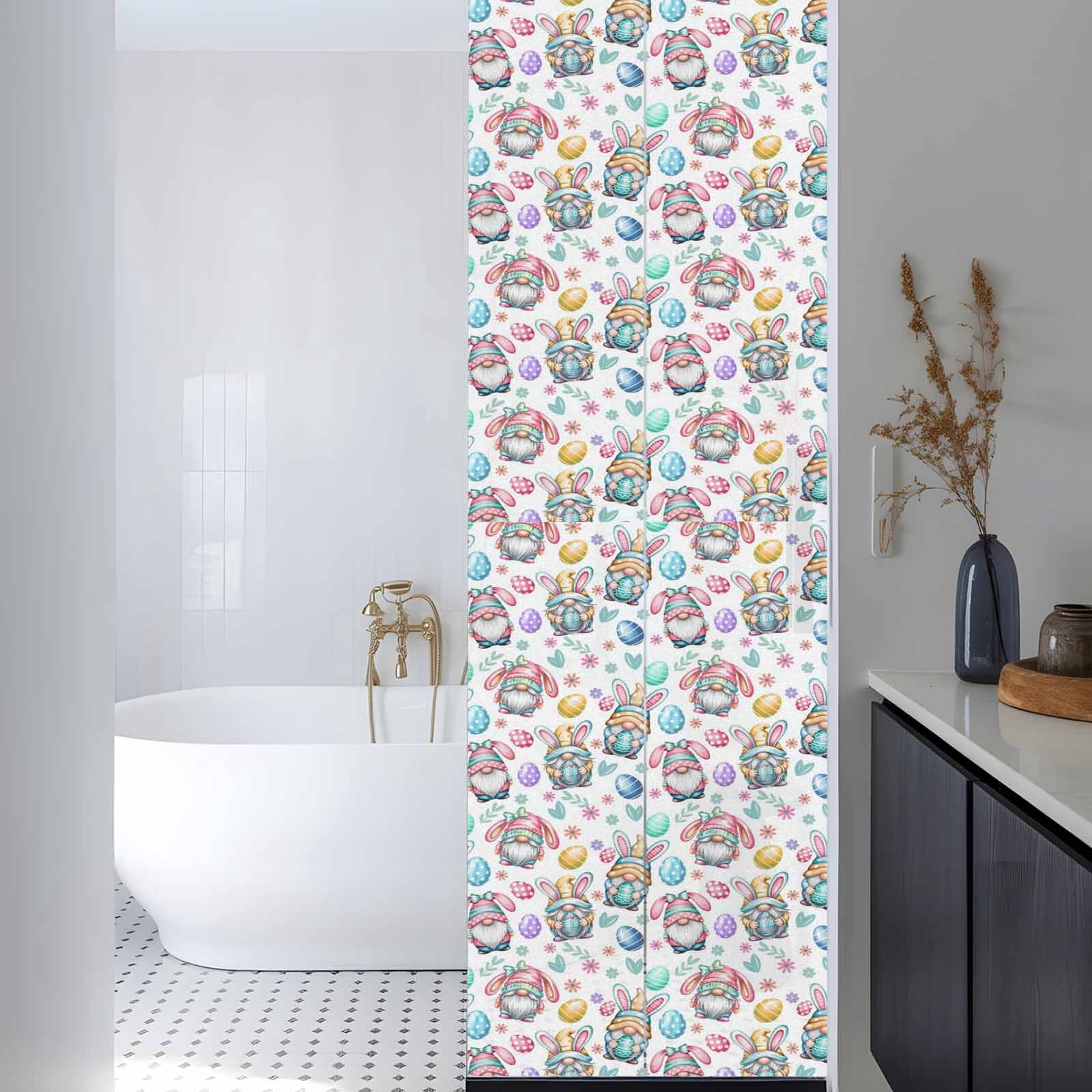 Easter Gnomes Window Privacy Film, Watercolor Easter Eggs Rabbit Ears Gnomes Frosted Glass Window Clings Static Cling UV Heat Blocking Reusable Door Sticker for Bathroom 23.6 x 78.7 Inch