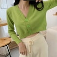 thumbnail image 5 of Women Autumn Long Sleeve Sweater Cardigan Sexy V-Neck Button Down Cropped Jacket Sweet Solid Candy Color Loose Knitted Outwear C, 5 of 6