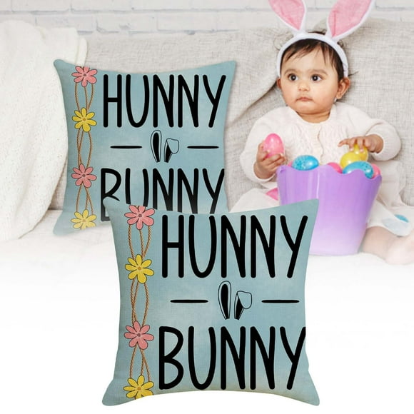 Funda de almohada de Pascua con estampado de conejitos y huevos. Funda de almohada decorativa para sofá, cosida a mano, cómoda.