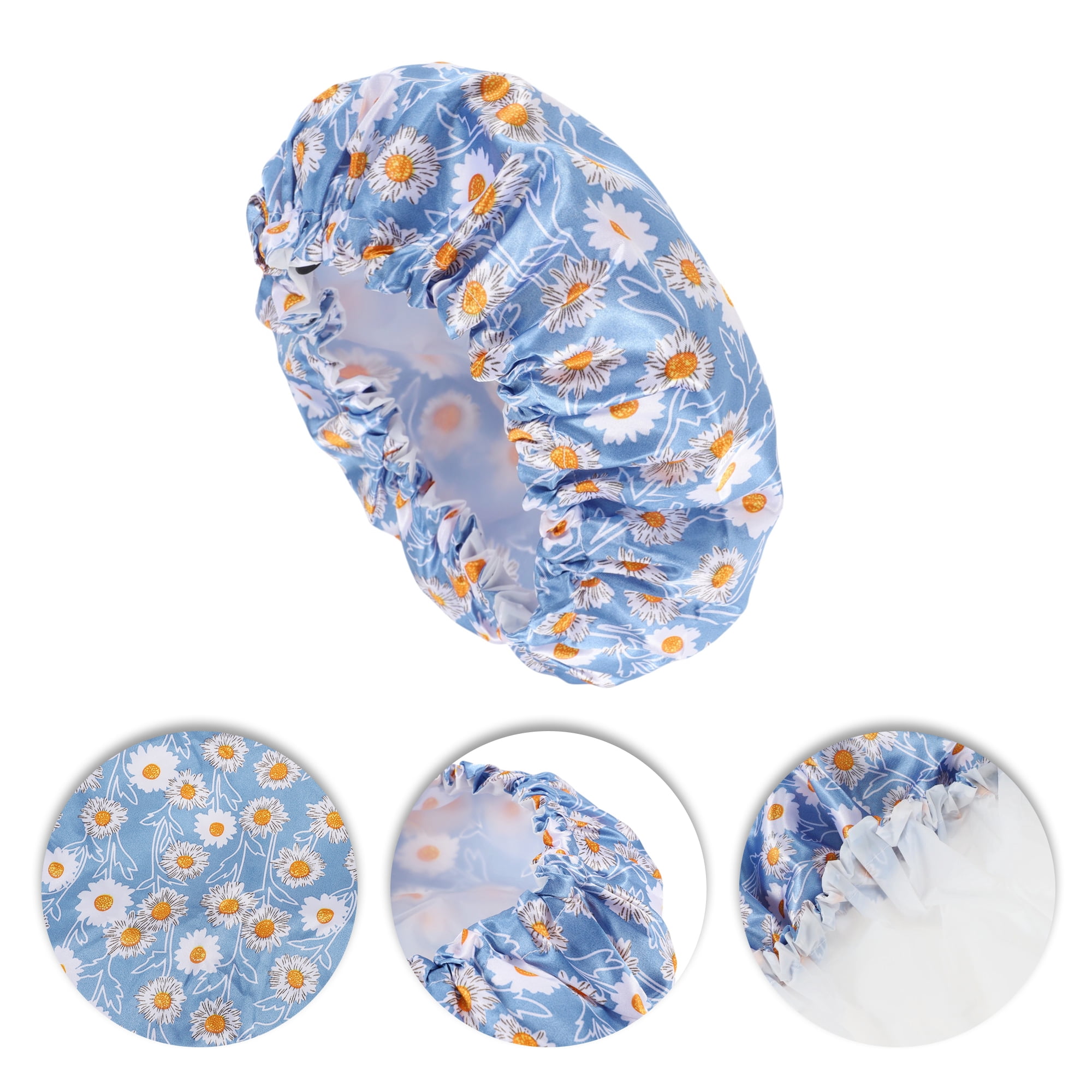 Unique Bargains Women's Flowers Bath Cap 1 Pc Blue, White, Orange
