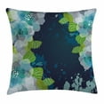 thumbnail image 1 of Navy Throw Pillow Cushion Cover, Sketchy Abstract Blossoms Flowers with Leaves on Grunge Backdrop, Decorative Square Accent Pillow Case, 24 X 24 Inches, Navy Blue Light Green and White, by Ambesonne, 1 of 2