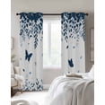 thumbnail image 2 of Blue Spring Botanical Blackout Curtains for Bedroom, Thermal Insulated Window Treatment, Weeping Eucalyptus Butterfly Grommet Top Blackout Draperies and Drapes for Basement 27.5"x39" 2 Panels, 2 of 8