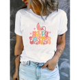 thumbnail image 1 of Happy Easter" Graphic Tee - Soft & Comfy Polyester, Casual Round Neck Short Sleeve T-Shirt with Colorful Easter Eggs & Bunny Design, Machine Washable for Summer Wear, Cute T Shirts Tee For Adult, Men,, 1 of 8