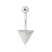 AVORA 10K White Gold Simulated Diamond CZ Triangle Belly Button Ring Body Jewelry (14 Gauge)
