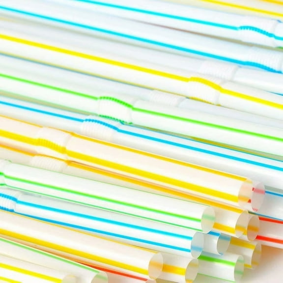 Artrylin 300 Bendable Straws, Flexible Straws, Striped Fun Colorful Drinking Straw, Disposable