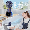thumbnail image 4 of Portable Handheld Fan, Portable Fan with Base, LED Display, 5-Speed Wind, Foldable Fan, Rechargeable 3 in 1 Handheld/Neck/Desk Fan for Outdoor Indoor, Blue, 4 of 9