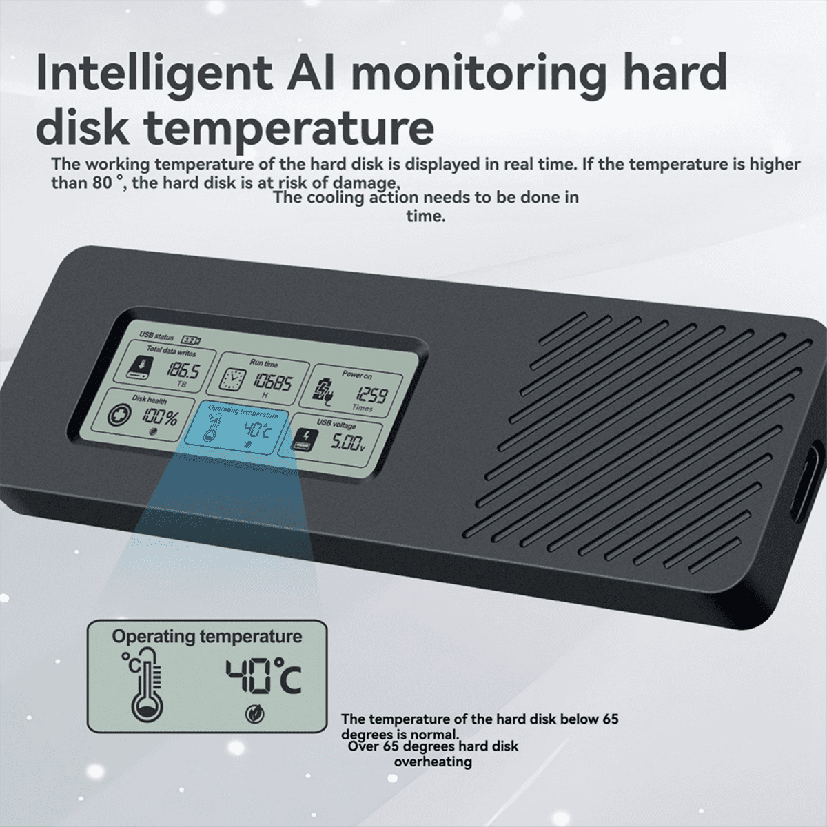 M.2 Hard Drive Box NVME/NGFF Dual Protocol SSD Enclosure NVME to USB3.2 Intelligent Digital Display M.2 Case,1 x Hard Drive Case with accessories 1 x Chinese and English instruction manual