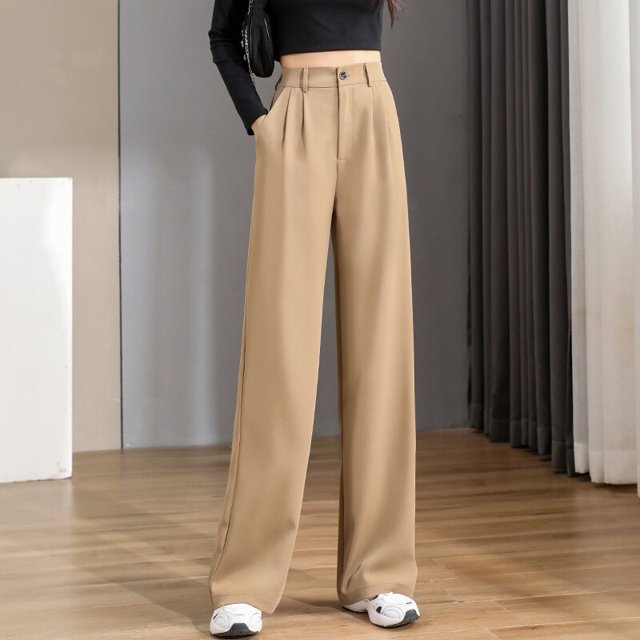 Pantalones rectos elegantes para oficina para mujer, pantalones Vintage altos para mujer, pantalones holgados coreanos 2023 de pierna ancha para primavera/verano/otoño para mujer Tan Jianjun unisex