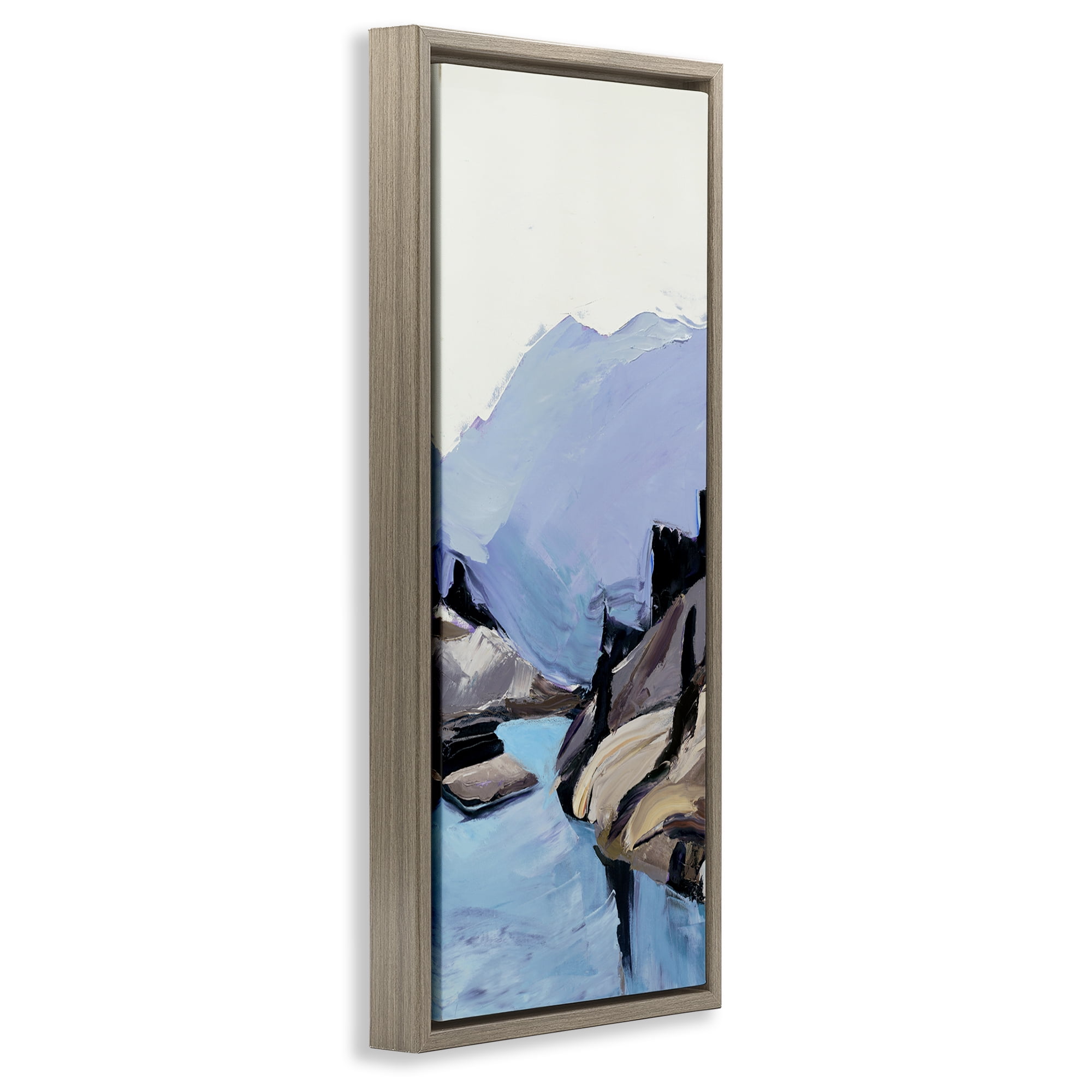 Stupell Industries Mountain River Abstraction Landscape & Nature Painting Brown Floater Framed Canvas Art Print Wall Art, 14 x 31