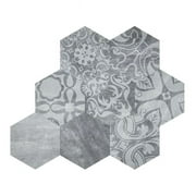 Benjara BM218677 Floral & Hexagonal Stone Plastic Composite Mosaic Tile, Gray - Pack of 10