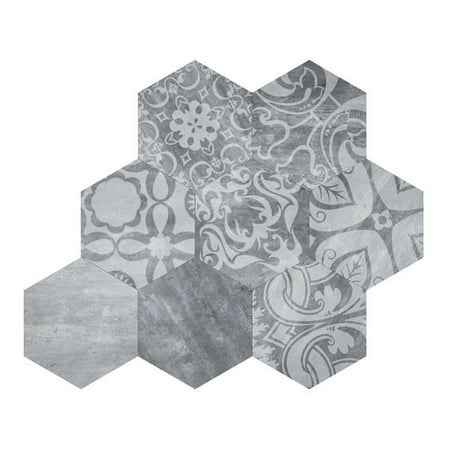 Benjara BM218677 Floral & Hexagonal Stone Plastic Composite Mosaic Tile, Gray - Pack of 10