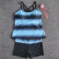 thumbnail image 4 of Women Swimsuit Striped Color Block Bathing Suit Polyester Swimwear Top Shorts, Gradient Blue, XXL, 4 of 9