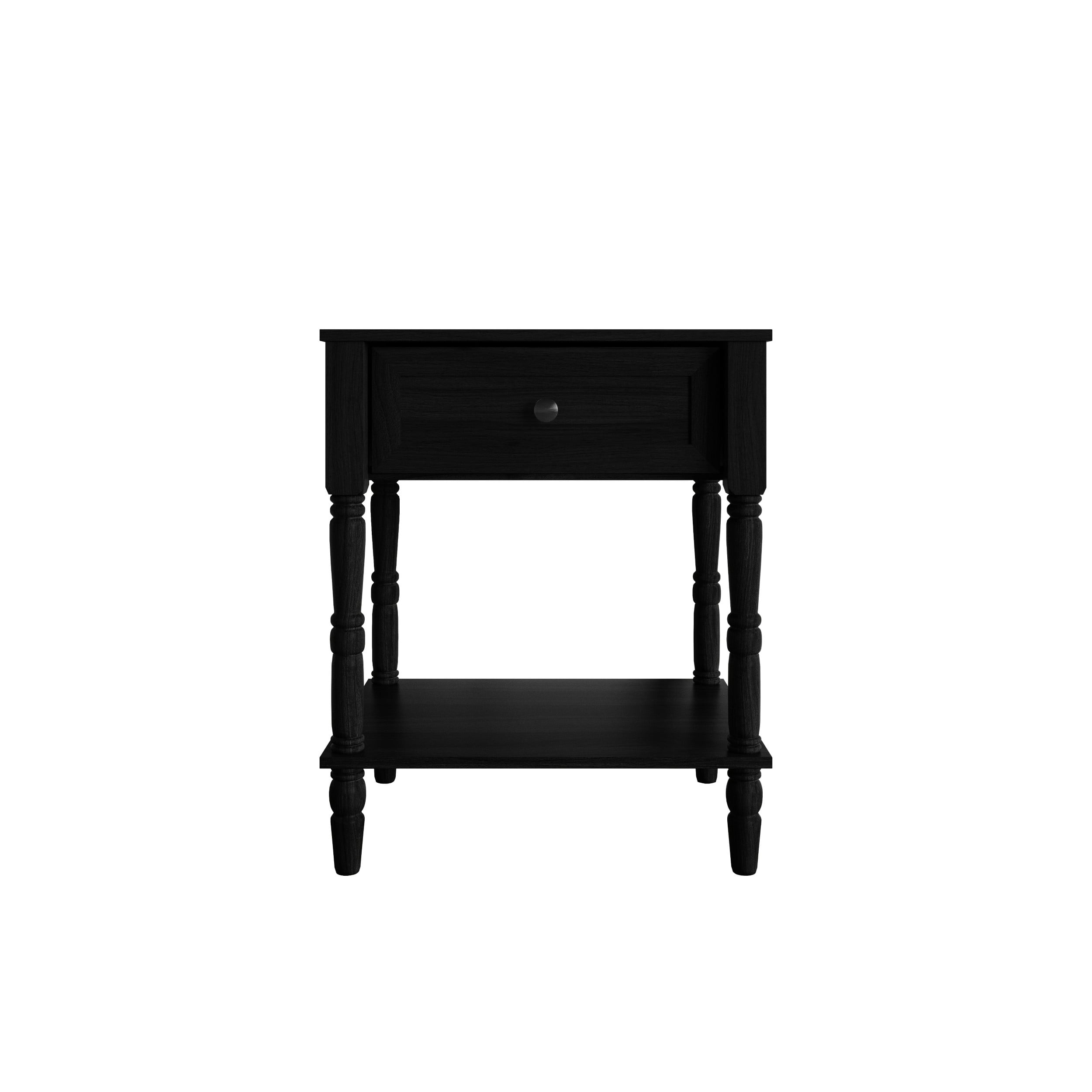 Home Design Rumford 1-Drawer Nightstand for Adult, Modern Bedside Table with Storage, Black Finish