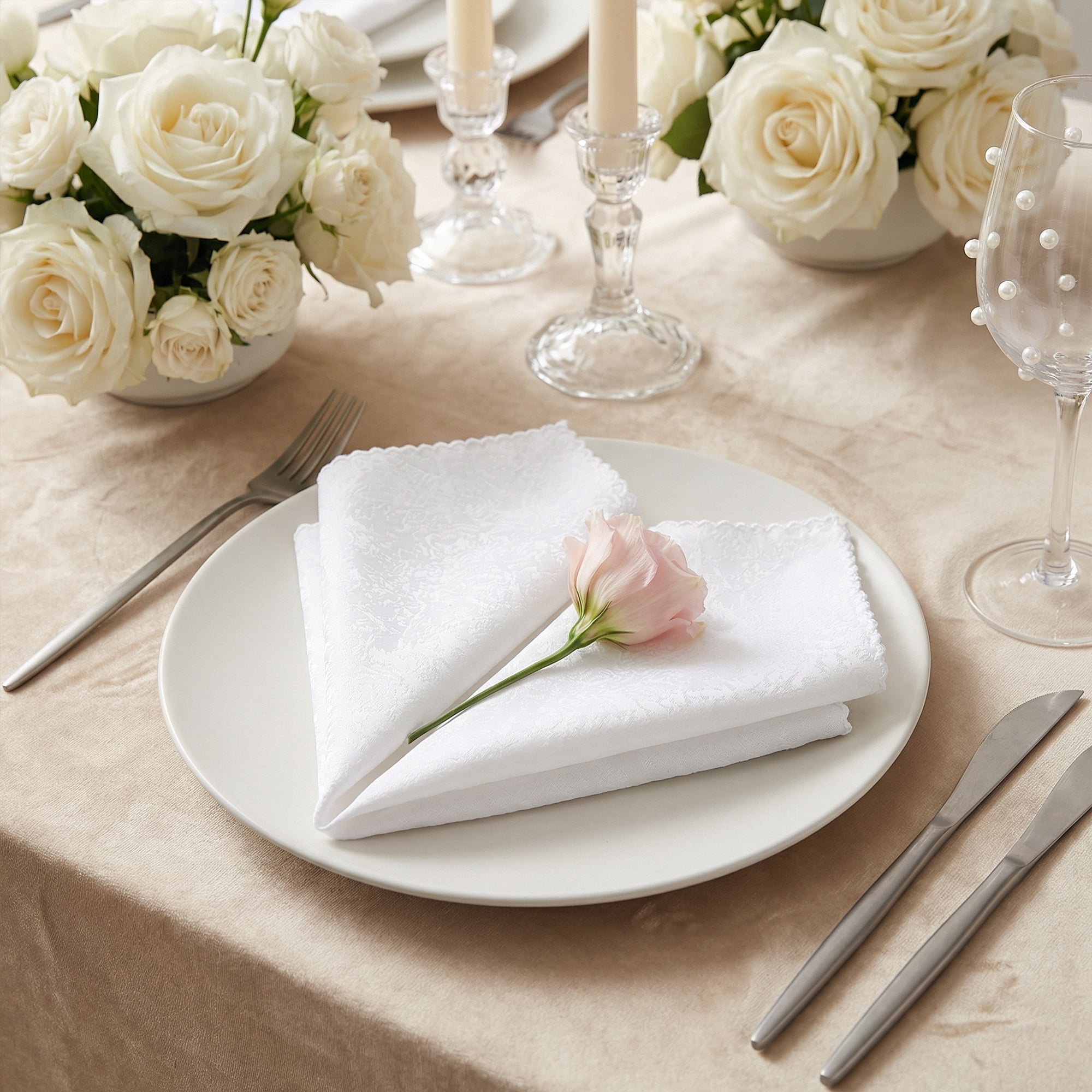 Unique Bargains 12Pcs Reusable Party Cloth Napkins White 19x19inch
